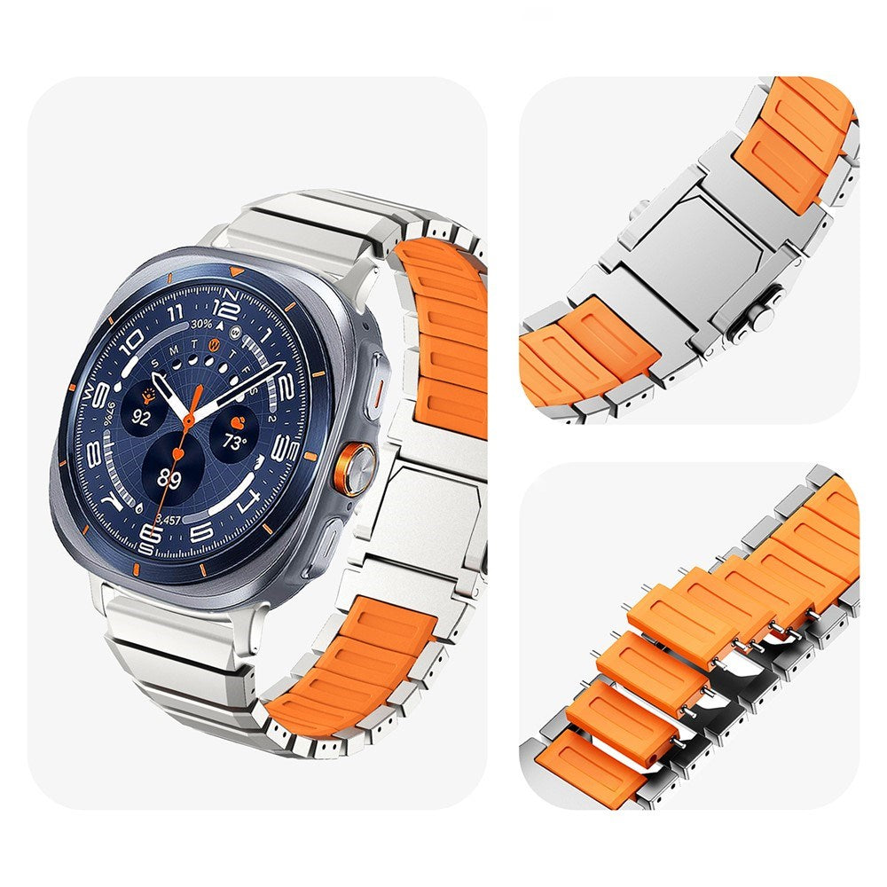 Samsung Galaxy Watch Ultra 2 / Ultra (47mm) Magnetisk Metal Rem m. Silikone - Sølv / Orange