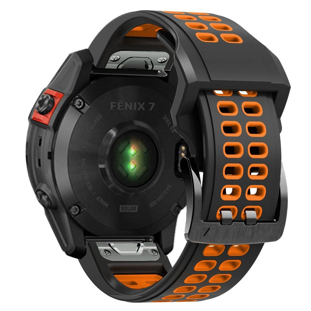 Universal Garmin Dobbelt-hullet Silikone Rem (26mm QuickFit) - Sort / Orange