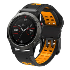 Universal Garmin Dobbelt-hullet Silikone Rem (26mm QuickFit) - Sort / Orange