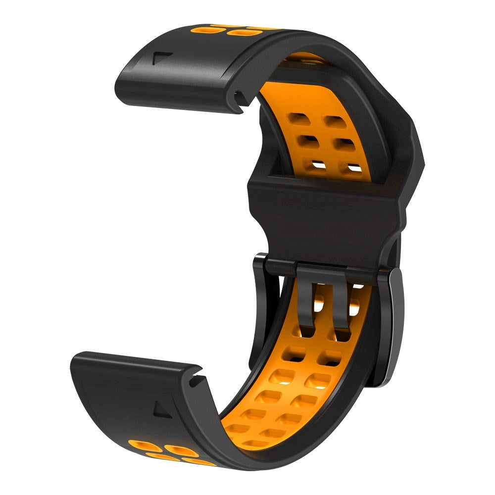 Universal Garmin Dobbelt-hullet Silikone Rem (26mm QuickFit) - Sort / Orange