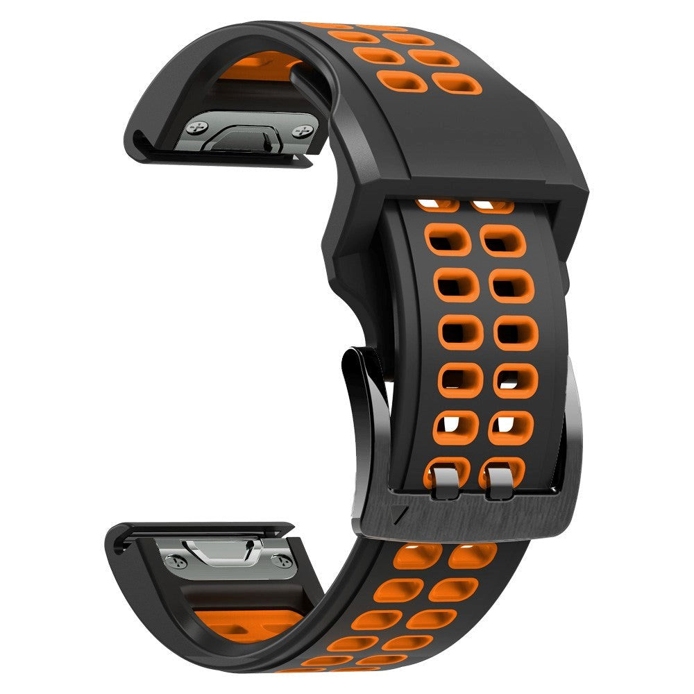Universal Garmin Dobbelt-hullet Silikone Rem (26mm QuickFit) - Sort / Orange