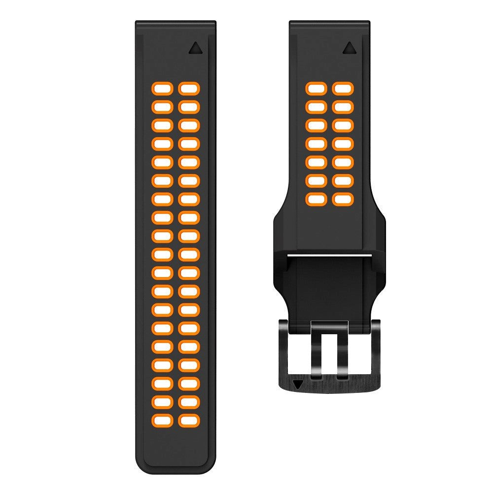 Universal Garmin Dobbelt-hullet Silikone Rem (26mm QuickFit) - Sort / Orange