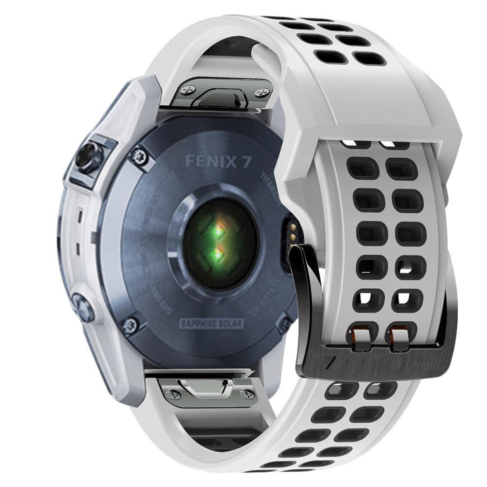 Universal Garmin Dobbelt-hullet Silikone Rem (26mm QuickFit) - Hvid / Sort
