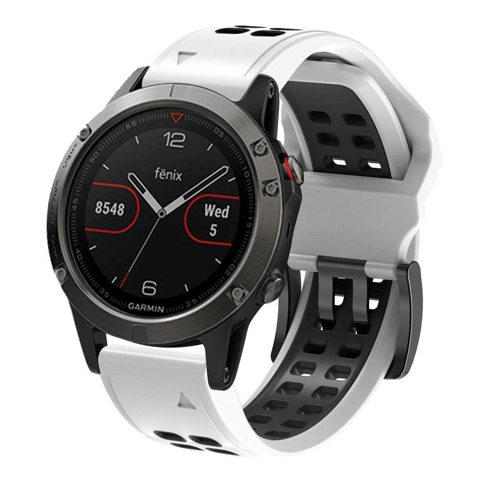 Universal Garmin Dobbelt-hullet Silikone Rem (26mm QuickFit) - Hvid / Sort