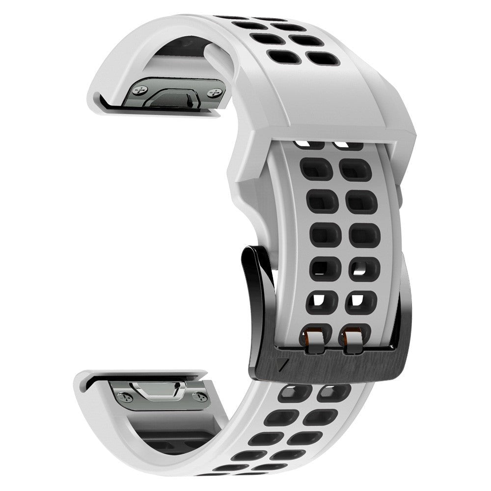 Universal Garmin Dobbelt-hullet Silikone Rem (26mm QuickFit) - Hvid / Sort