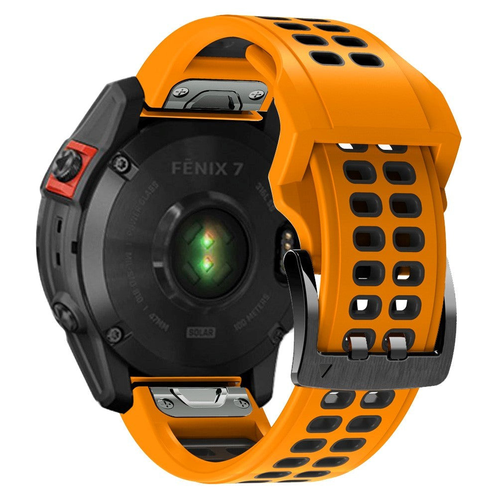 Universal Garmin Dobbelt-hullet Silikone Rem (26mm QuickFit) - Orange / Sort