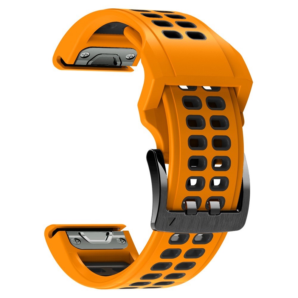 Universal Garmin Dobbelt-hullet Silikone Rem (26mm QuickFit) - Orange / Sort