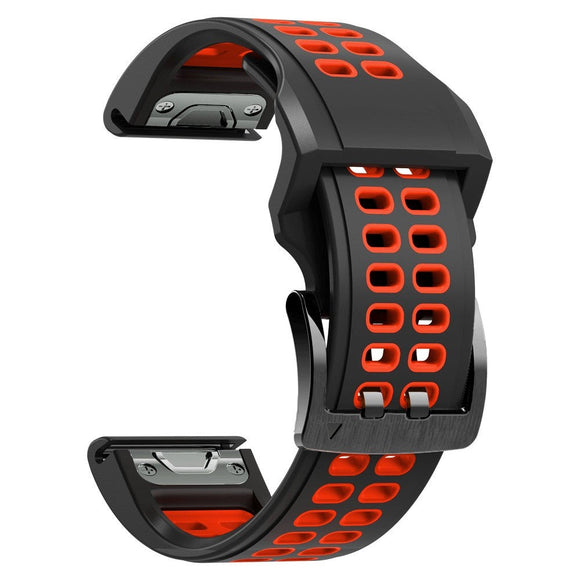 Universal Garmin Dobbelt-hullet Silikone Rem (26mm QuickFit) - Sort / Rød