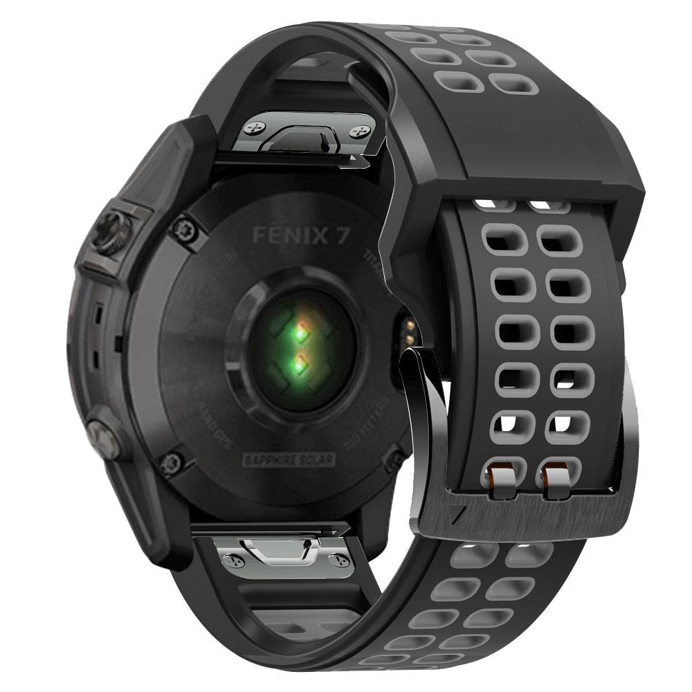 Universal Garmin Dobbelt-hullet Silikone Rem (26mm QuickFit) - Sort / Grå