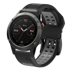 Universal Garmin Dobbelt-hullet Silikone Rem (26mm QuickFit) - Sort / Grå