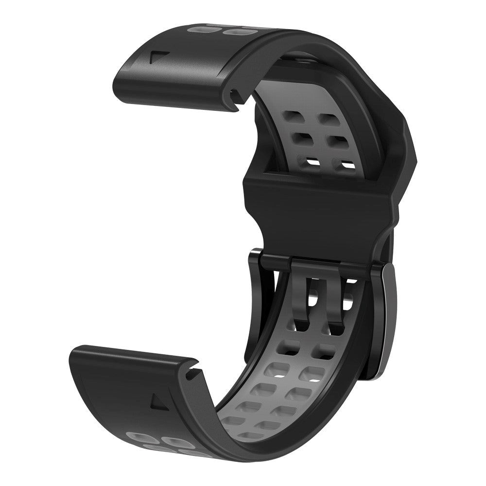 Universal Garmin Dobbelt-hullet Silikone Rem (26mm QuickFit) - Sort / Grå