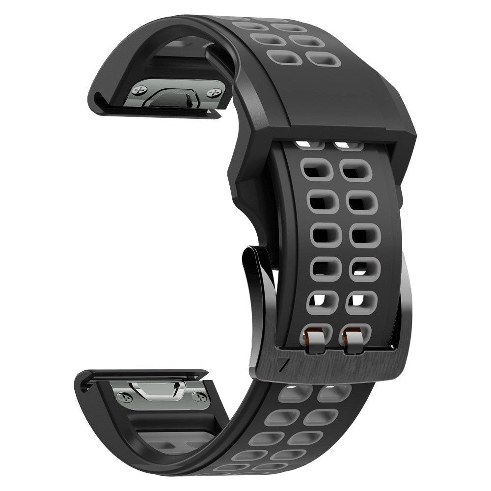 Universal Garmin Dobbelt-hullet Silikone Rem (26mm QuickFit) - Sort / Grå
