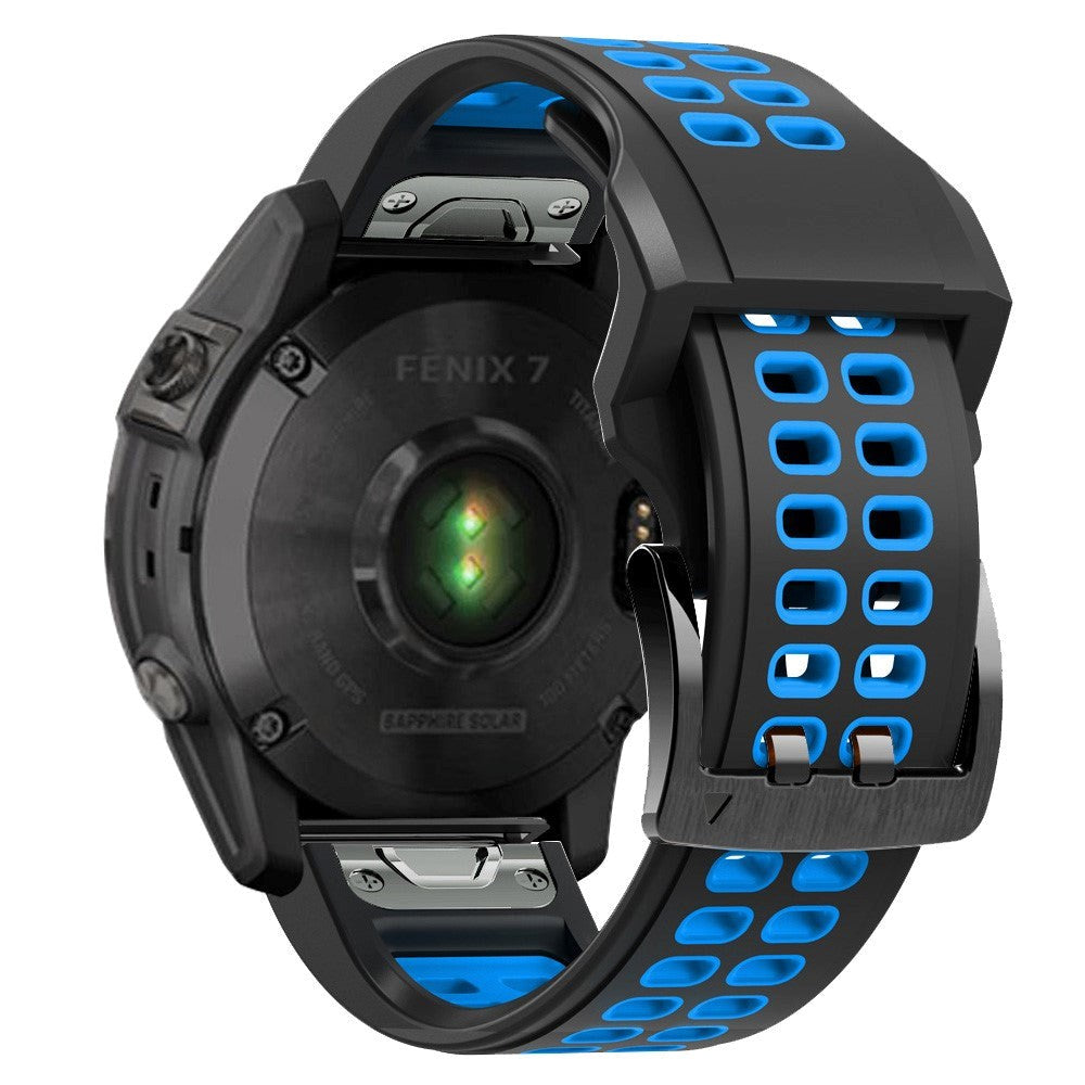 Universal Garmin Dobbelt-hullet Silikone Rem (26mm QuickFit) - Sort / Blå
