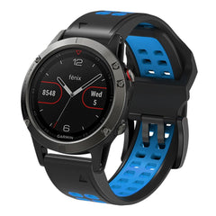 Universal Garmin Dobbelt-hullet Silikone Rem (26mm QuickFit) - Sort / Blå