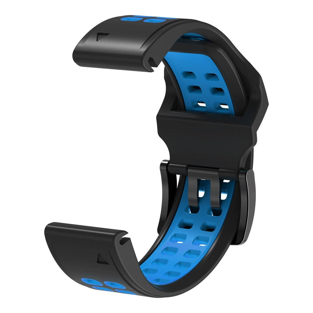 Universal Garmin Dobbelt-hullet Silikone Rem (26mm QuickFit) - Sort / Blå