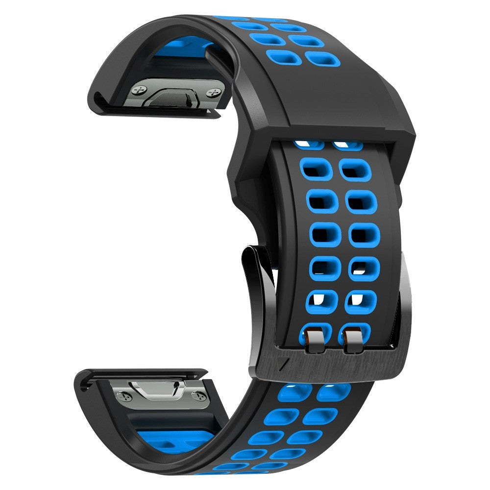 Universal Garmin Dobbelt-hullet Silikone Rem (26mm QuickFit) - Sort / Blå