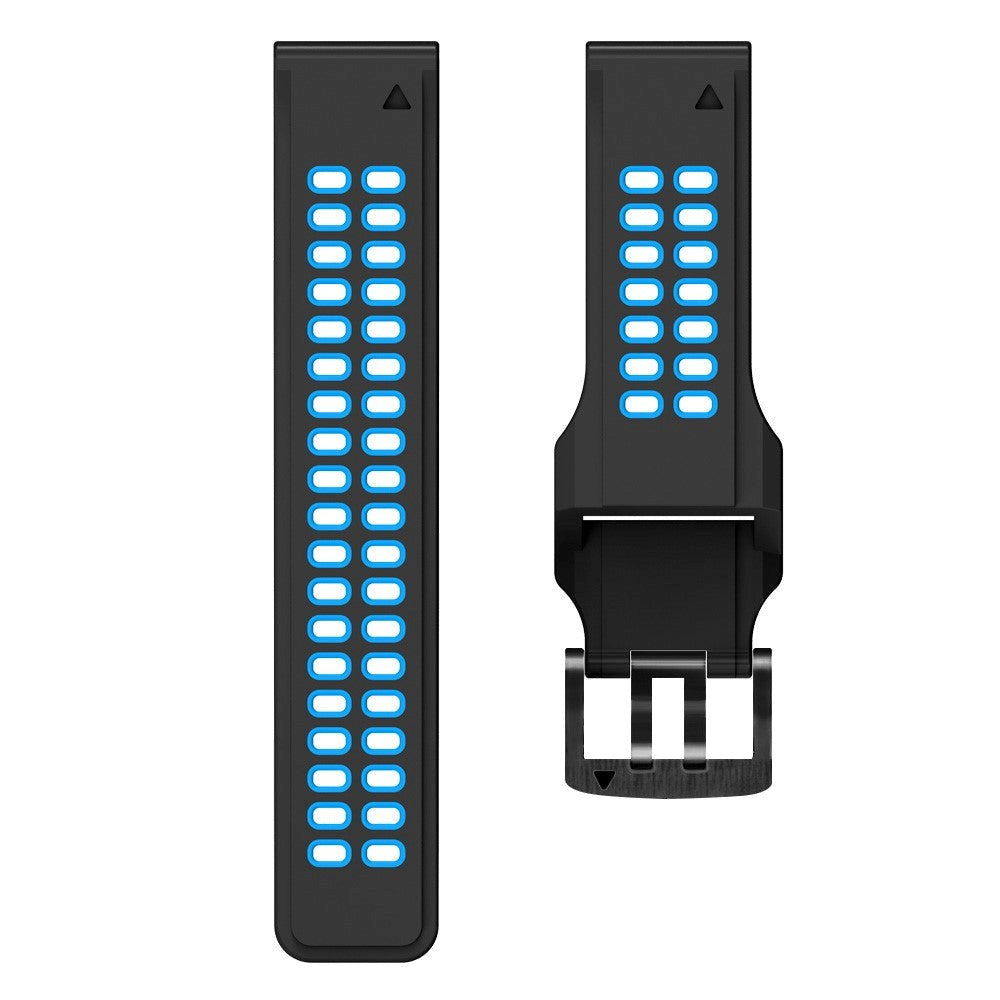 Universal Garmin Dobbelt-hullet Silikone Rem (26mm QuickFit) - Sort / Blå