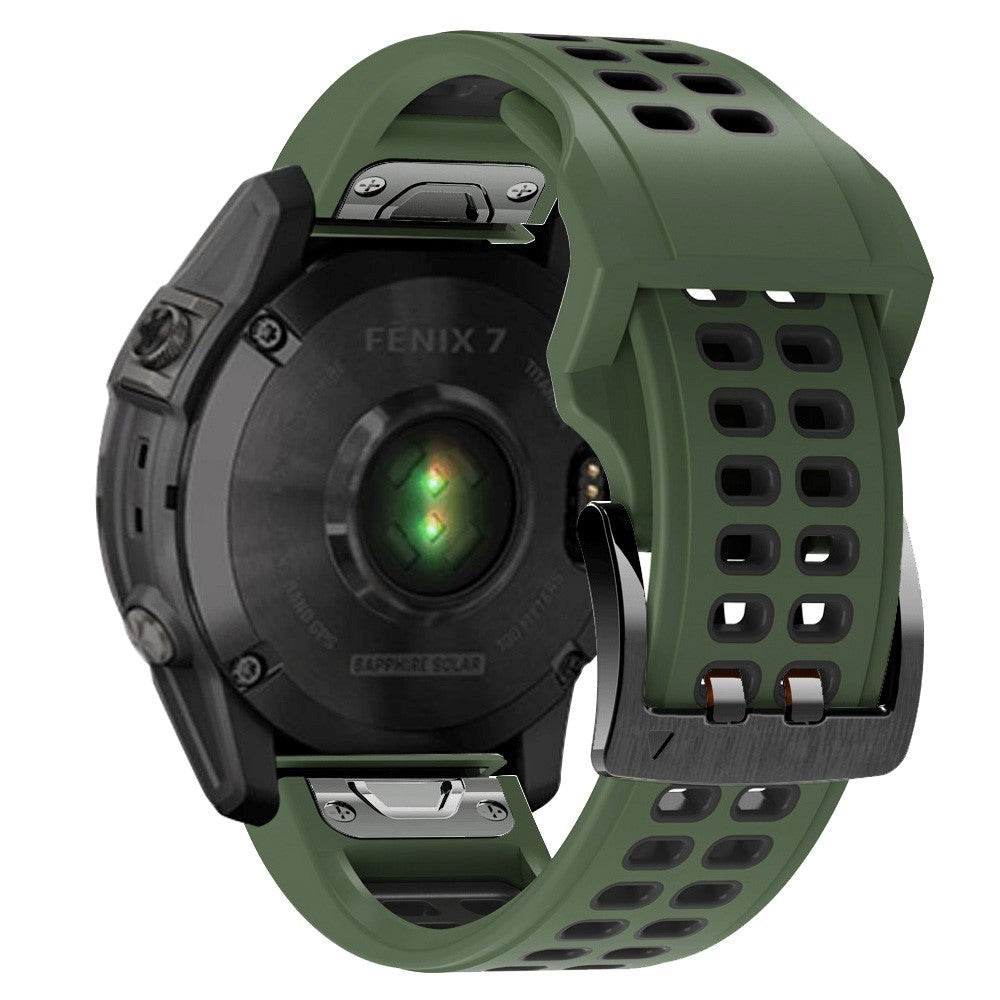 Universal Garmin Dobbelt-hullet Silikone Rem (26mm QuickFit) - Militær Grøn / Sort