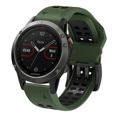 Universal Garmin Dobbelt-hullet Silikone Rem (26mm QuickFit) - Militær Grøn / Sort