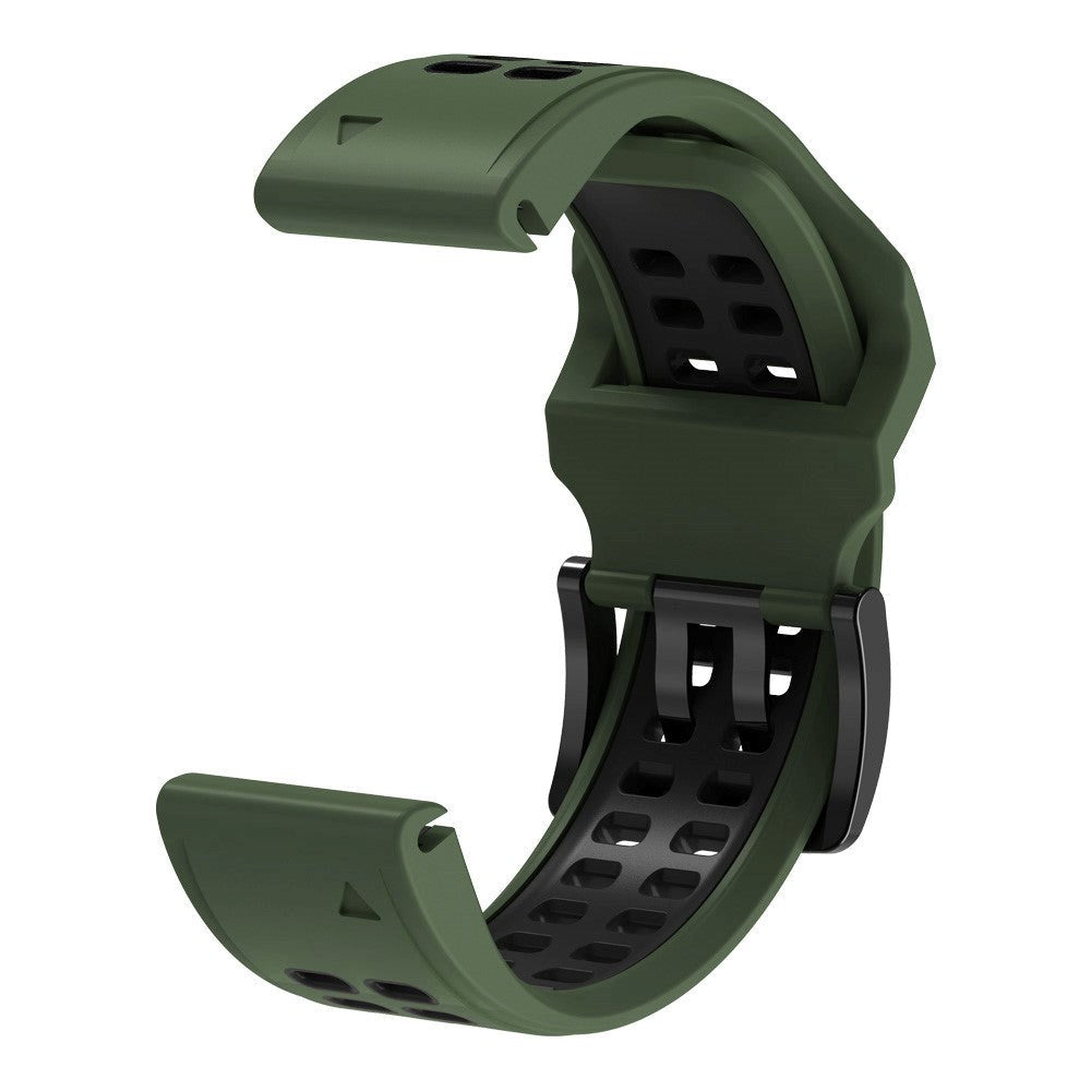 Universal Garmin Dobbelt-hullet Silikone Rem (26mm QuickFit) - Militær Grøn / Sort