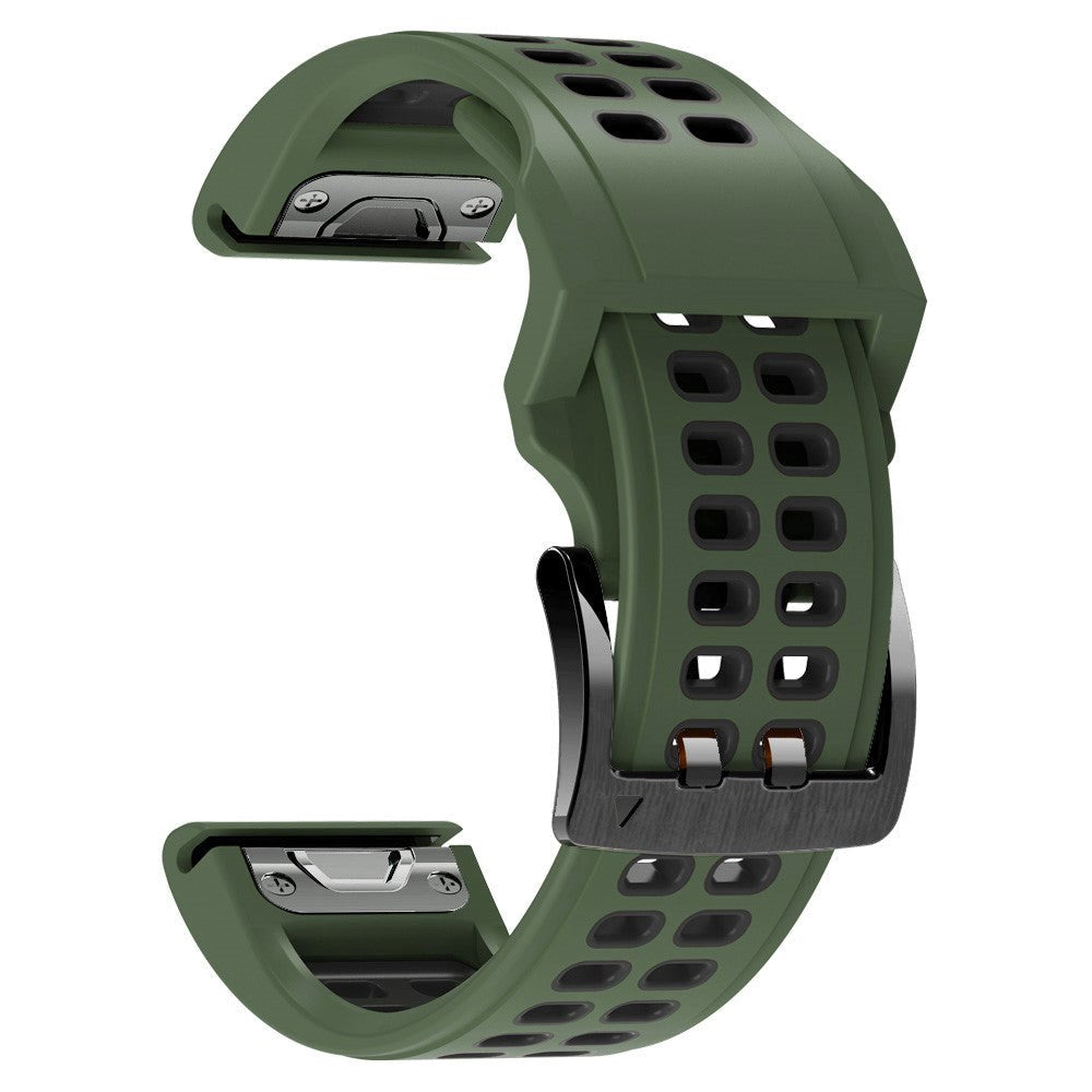 Universal Garmin Dobbelt-hullet Silikone Rem (26mm QuickFit) - Militær Grøn / Sort