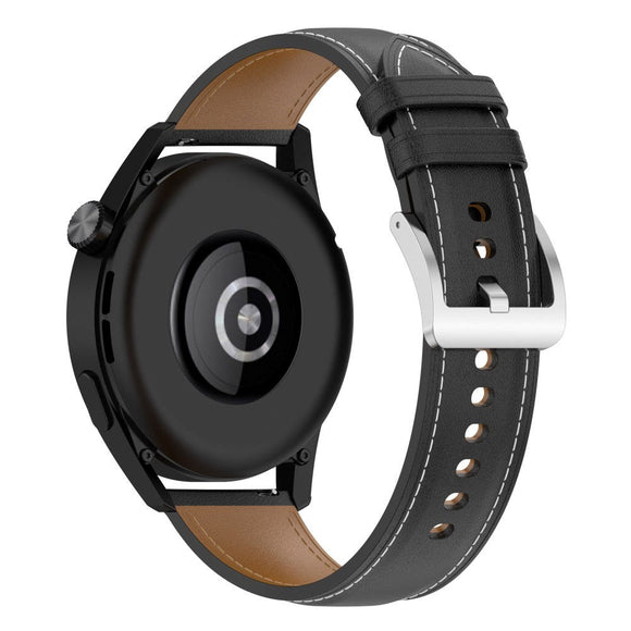 Smartwatch Læder Rem m. Spænde (22mm) - Sort
