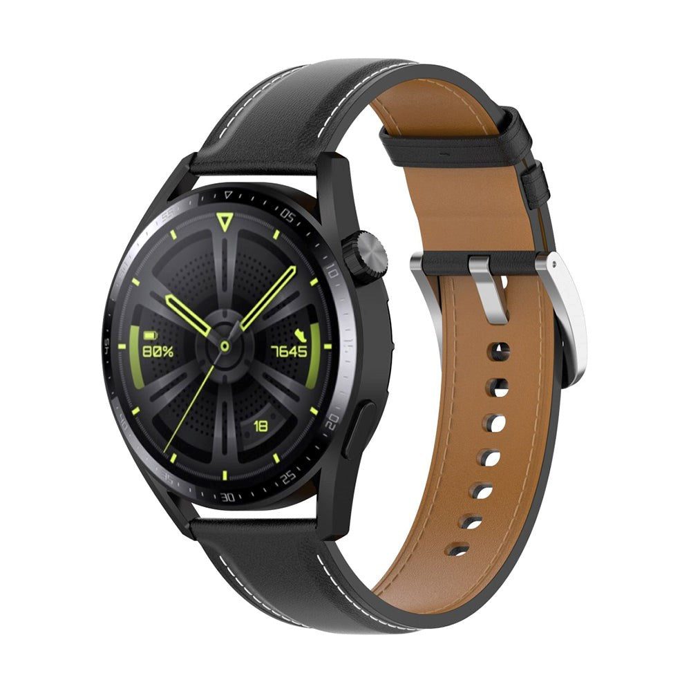 Smartwatch Læder Rem m. Spænde (22mm) - Sort