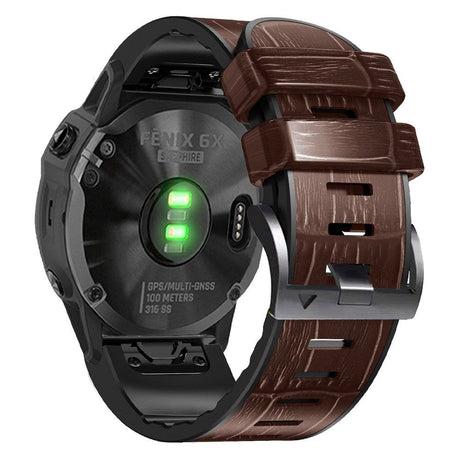 Universal Garmin 22mm QuickFit Læderbetrukket Silikone Rem m. Krokodille Tekstur - Brun / Sort