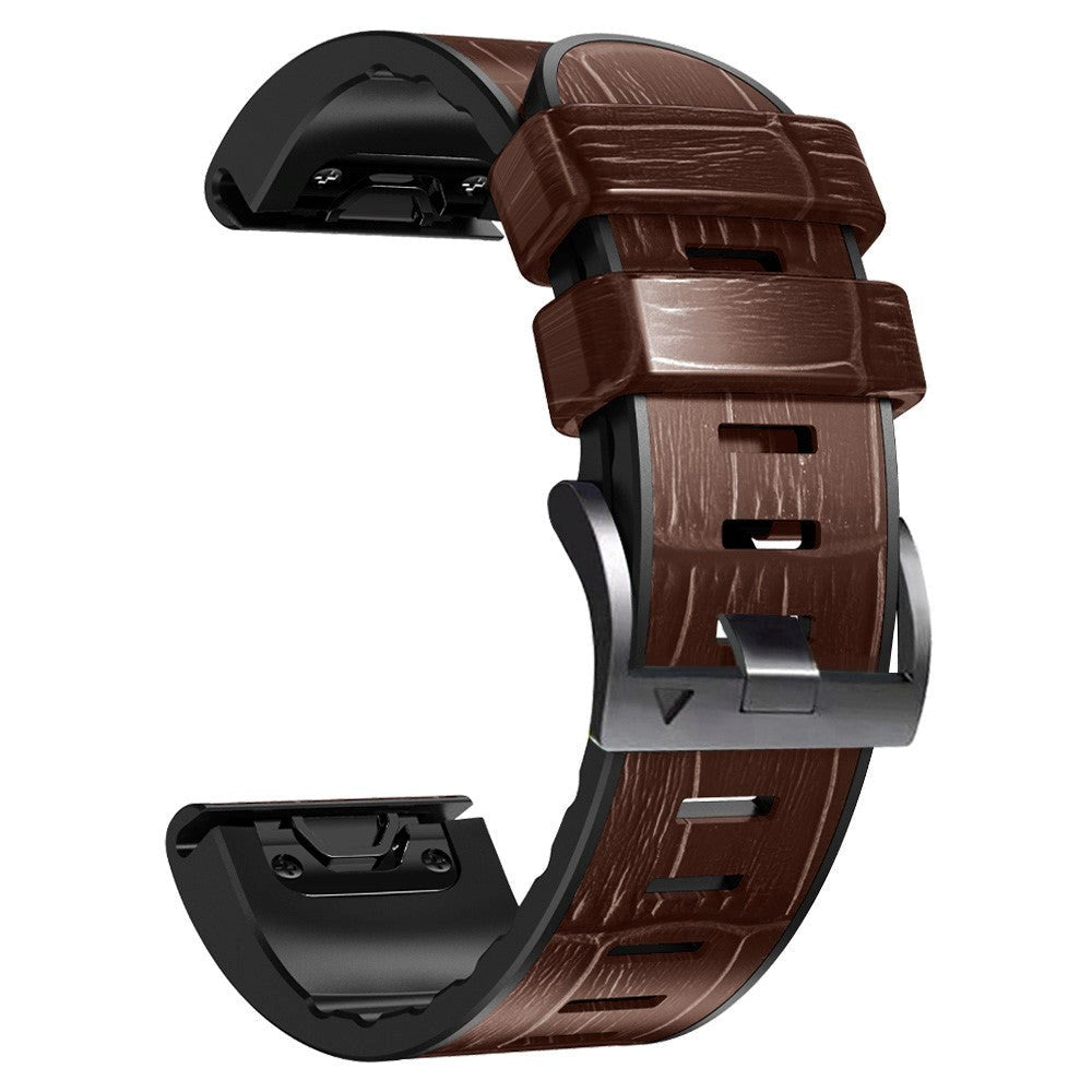 Universal Garmin 22mm QuickFit Læderbetrukket Silikone Rem m. Krokodille Tekstur - Brun / Sort