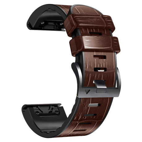 Universal Garmin 22mm QuickFit Læderbetrukket Silikone Rem m. Krokodille Tekstur - Brun / Sort