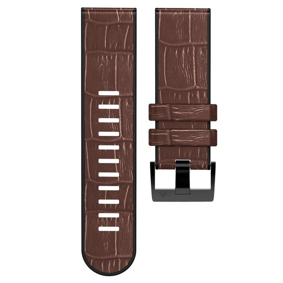 Universal Garmin 22mm QuickFit Læderbetrukket Silikone Rem m. Krokodille Tekstur - Brun / Sort
