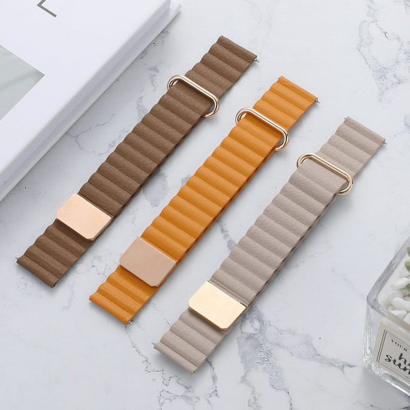 Universal Smartwatch Rem 20mm Magnetisk Litchi Læder - Beige / Rose Gold
