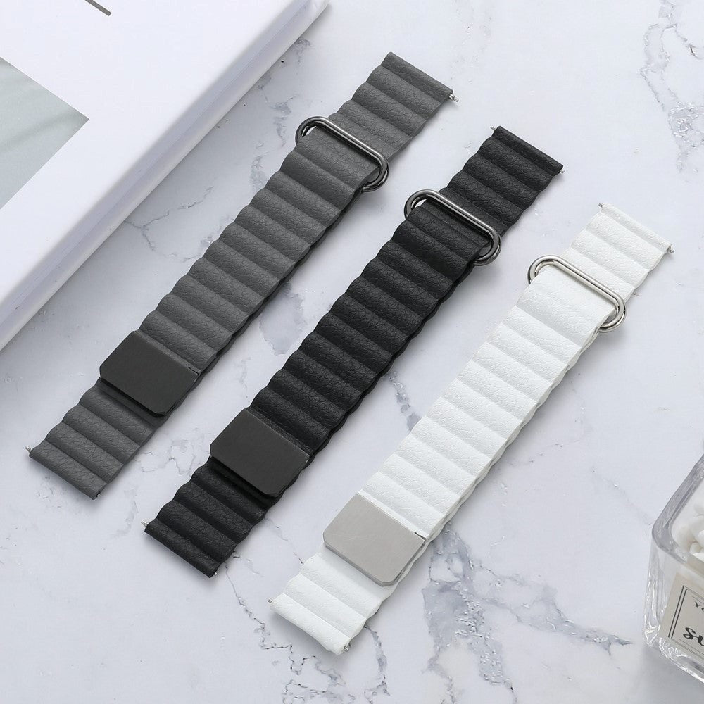 Universal Smartwatch Rem 20mm Magnetisk Litchi Læder - Grå / Sort