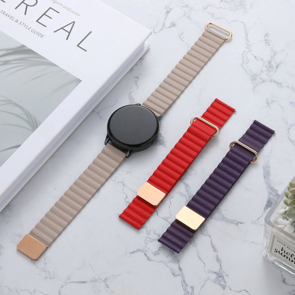 Universal Smartwatch Rem 20mm Magnetisk Litchi Læder - Lilla / Rose Gold