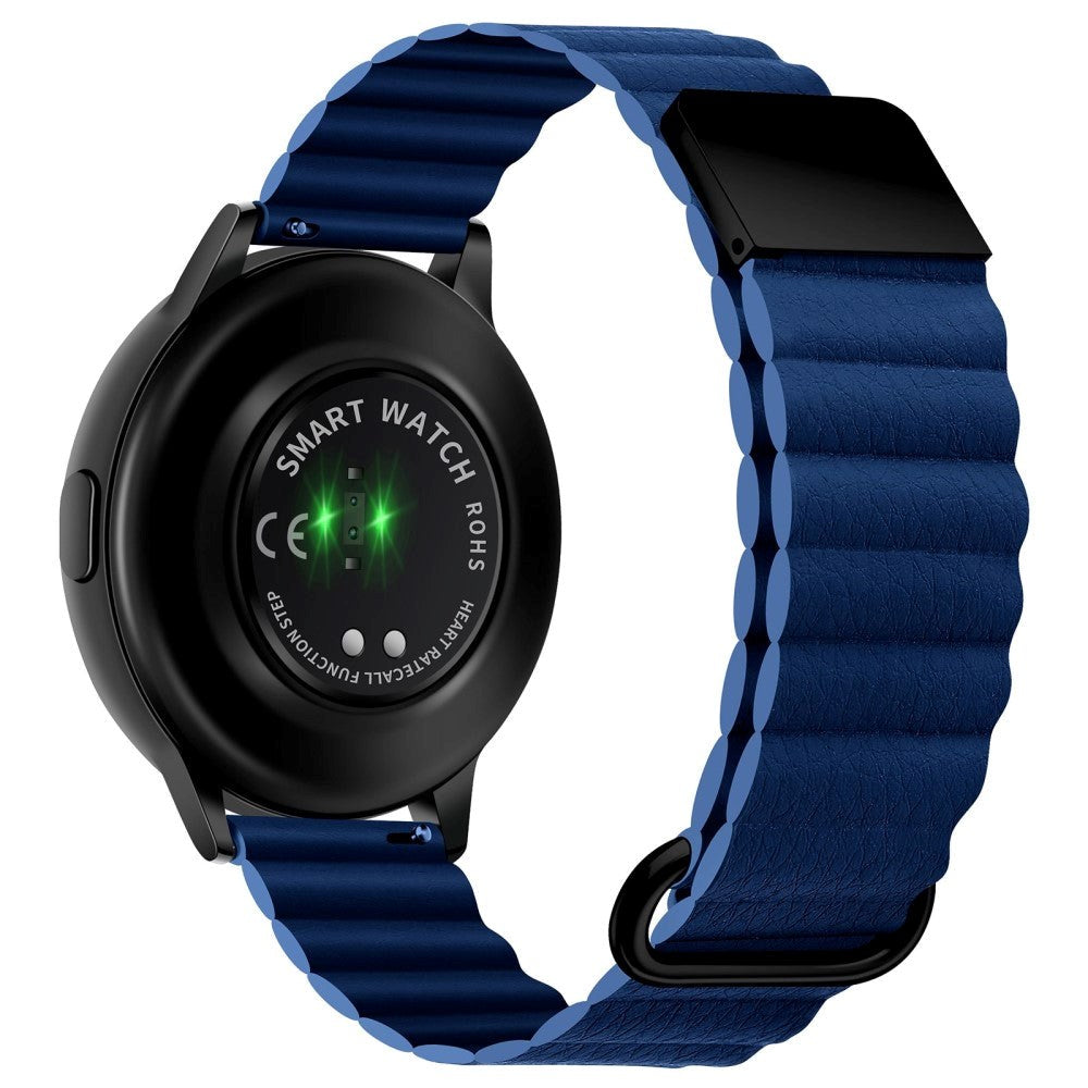 Universal Smartwatch Rem 20mm Magnetisk Litchi Læder - Mørk Blå / Sort
