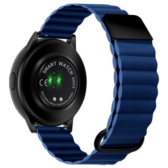 Universal Smartwatch Rem 20mm Magnetisk Litchi Læder - Mørk Blå / Sort