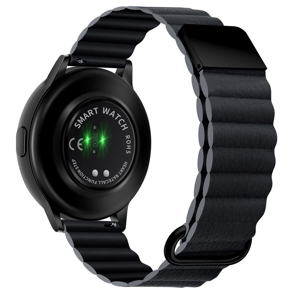 Universal Smartwatch Rem 22mm Magnetisk Litchi Læder - Grå / Sort