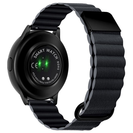 Universal Smartwatch Rem 22mm Magnetisk Litchi Læder - Grå / Sort
