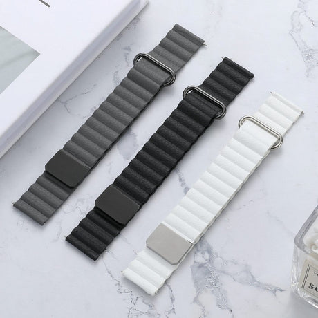 Universal Smartwatch Rem 22mm Magnetisk Litchi Læder - Grå / Sort