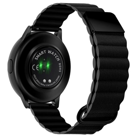 Universal Smartwatch Rem 22mm Magnetisk Litchi Læder - Sort / Sort