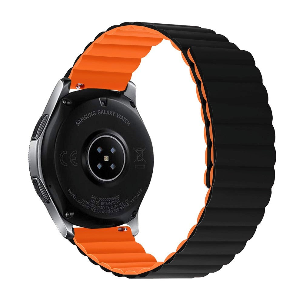 Universal Smartwatch Vendbar Rem 22mm Magnetisk Silikone - Sort / Orange
