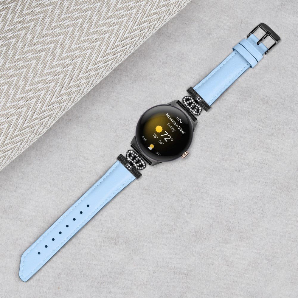 Google Pixel Watch 4 / 3 / 2 / 1 (41mm) Læder Rem m. Sort Rhinsten Spænde - Blå