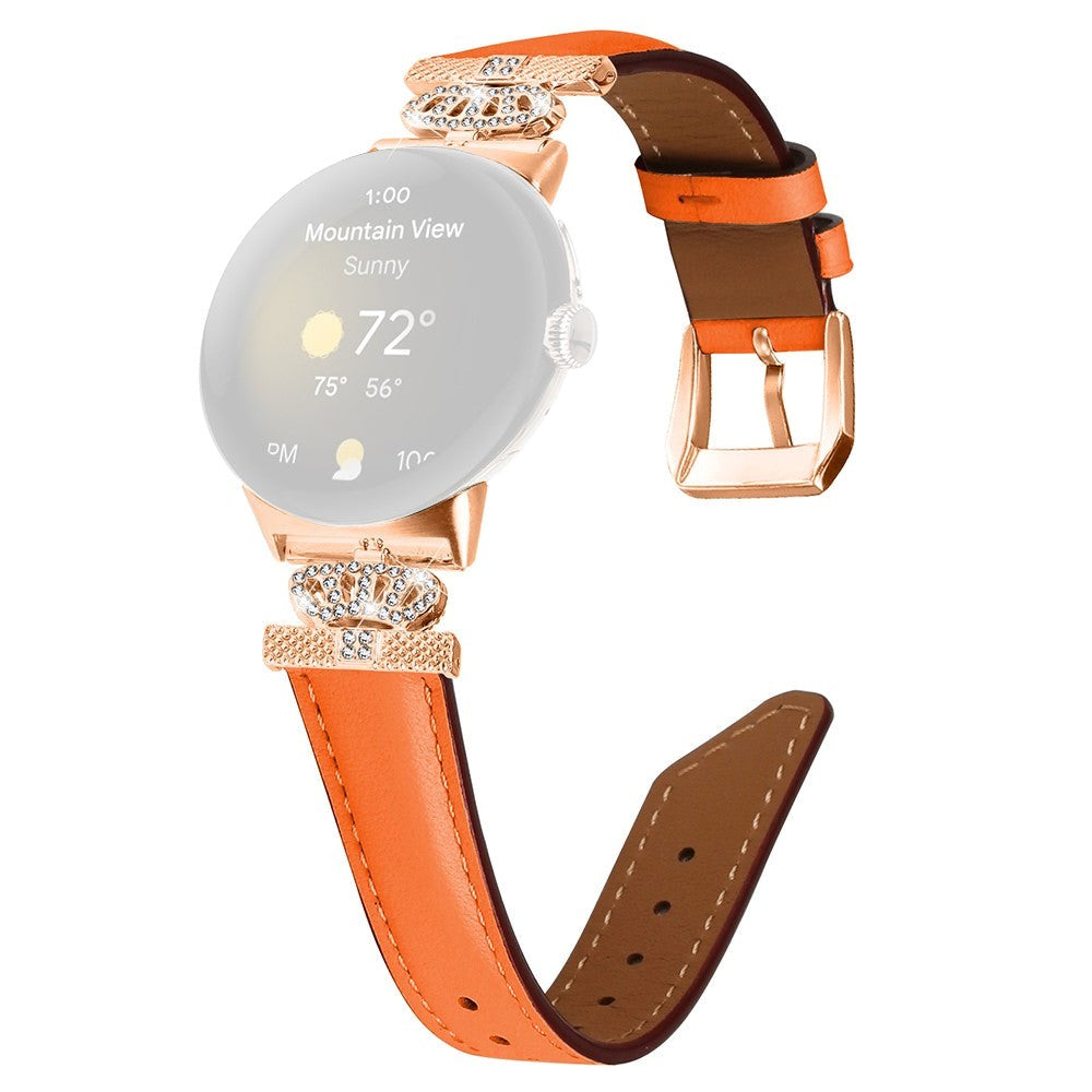 Google Pixel Watch 1 / 2 / 3 (41mm) Læder Rem m. Rose Gold Rhinsten Spænde - Orange