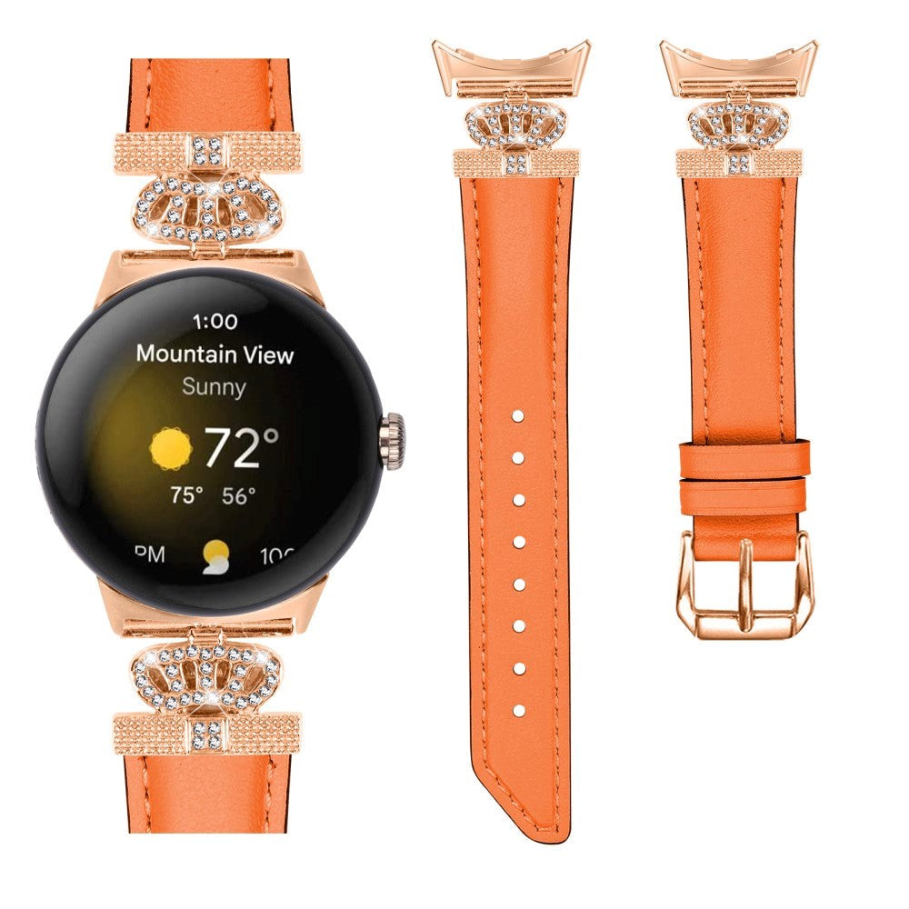 Google Pixel Watch 1 / 2 / 3 (41mm) Læder Rem m. Rose Gold Rhinsten Spænde - Orange