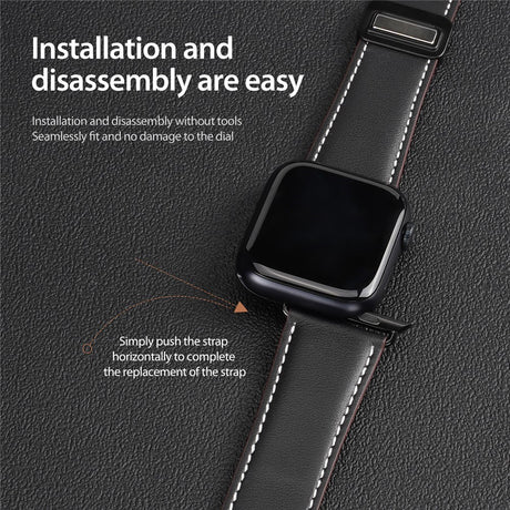 Apple Watch (42/44/SE/45/46/49mm) DUX DUCIS Kunstlæder Urrem - Sort