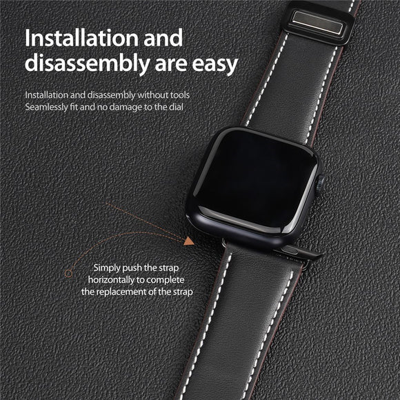 Apple Watch (42/44/SE/45/46/49mm) DUX DUCIS Kunstlæder Urrem - Sort