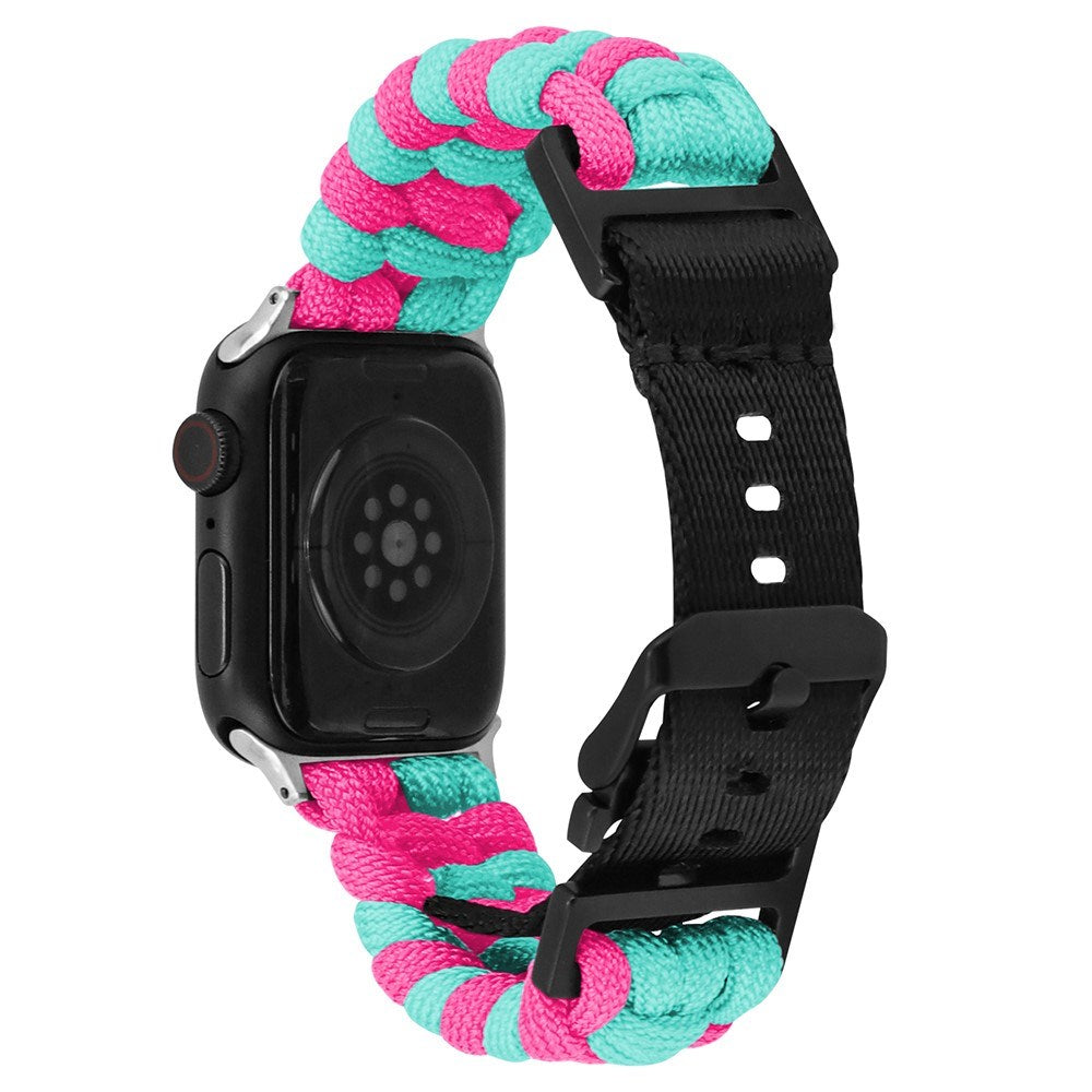 Apple Watch (42/44/SE/45/46/49mm) EIDERWOOD Flettet Nylon Urrem - Blå / Lyserød