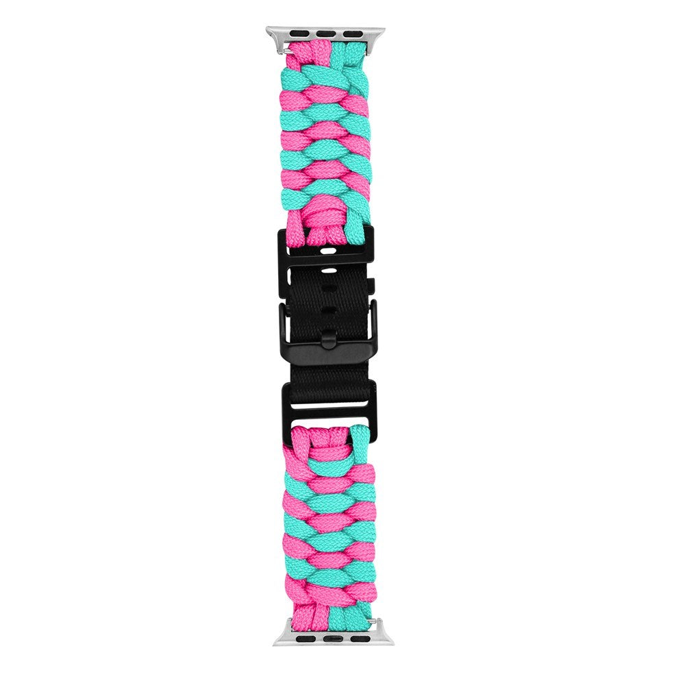 Apple Watch (42/44/SE/45/46/49mm) EIDERWOOD Flettet Nylon Urrem - Blå / Lyserød