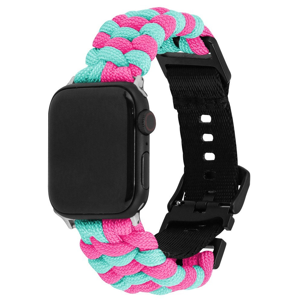 Apple Watch (42/44/SE/45/46/49mm) EIDERWOOD Flettet Nylon Urrem - Blå / Lyserød