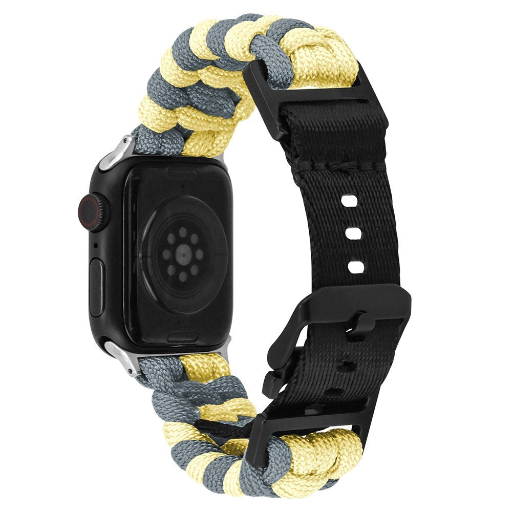 Apple Watch (42/44/SE/45/46/49mm) EIDERWOOD Flettet Nylon Urrem - Gul / Grå